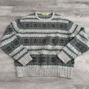 Vintage French Connection Mens Fair Isle Wool Blend Sweater Large Grey Blue
